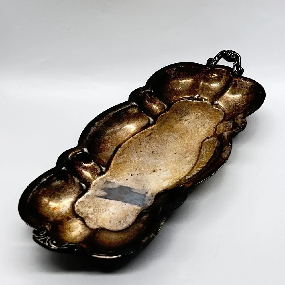 Vintage Silverplate Footed Serving Tray / Dish Unmarked Ornate Antique Style